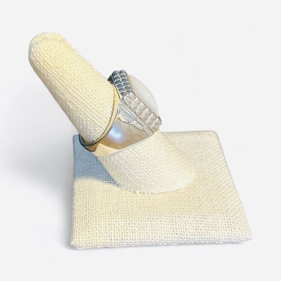 Vintage Sterling Silver Moonstone Oval Cut Stone Ring Size 8 Band - Picture 2 of 6